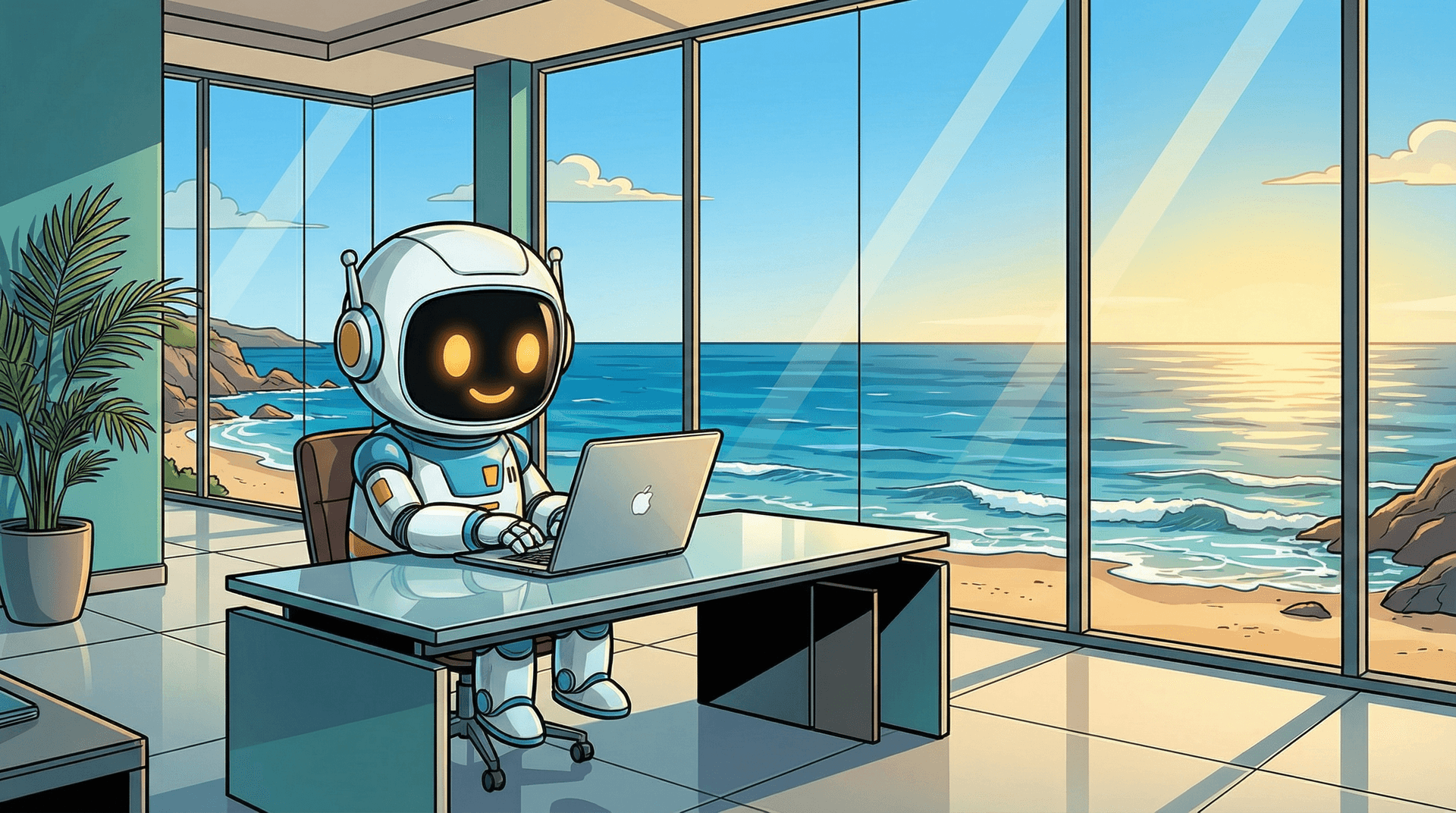 Bibby AI working in an ocean view office