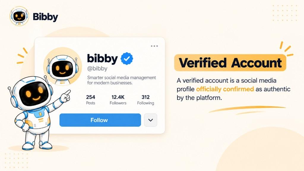 Infographic of a social profile with a verification badge next to the name, showing a verified account as a profile the platform has confirmed as authentic.