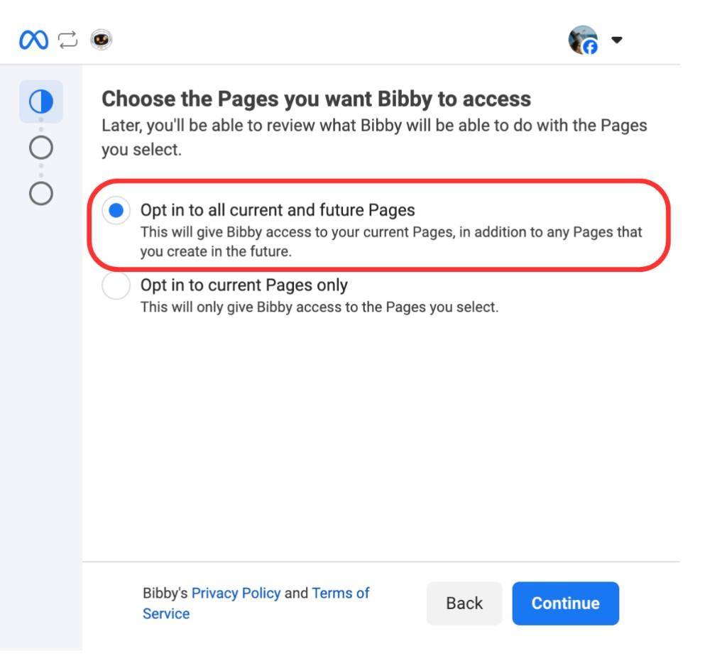 Choose the Pages you want Bibby to access