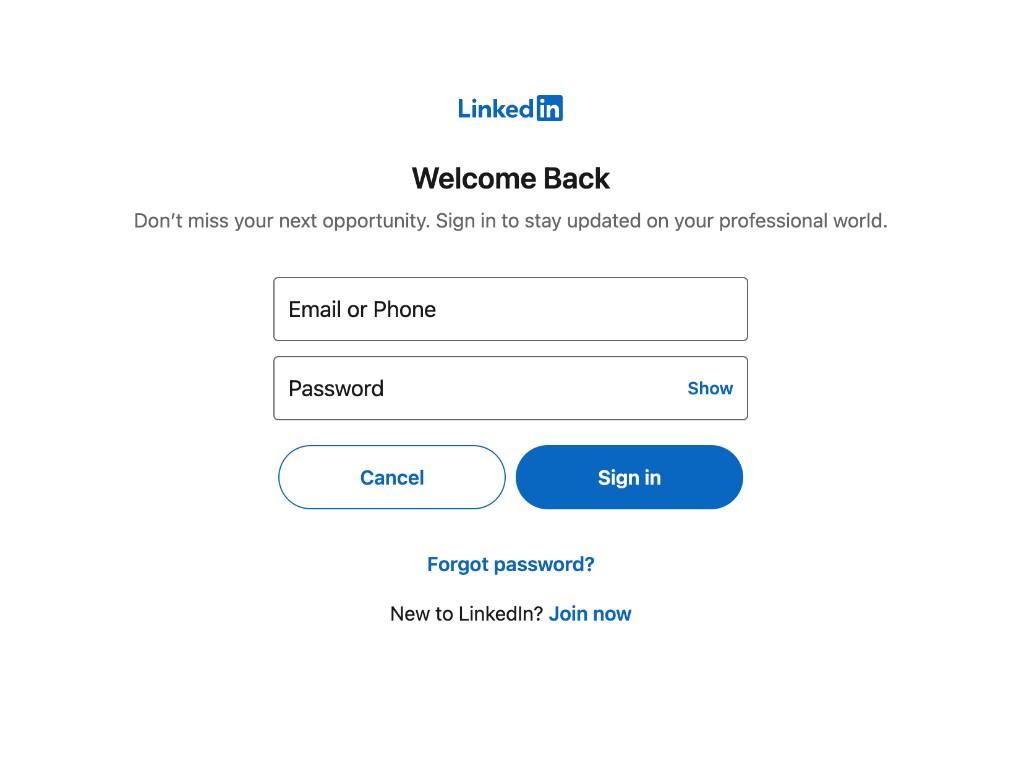 LinkedIn Welcome Back sign-in page