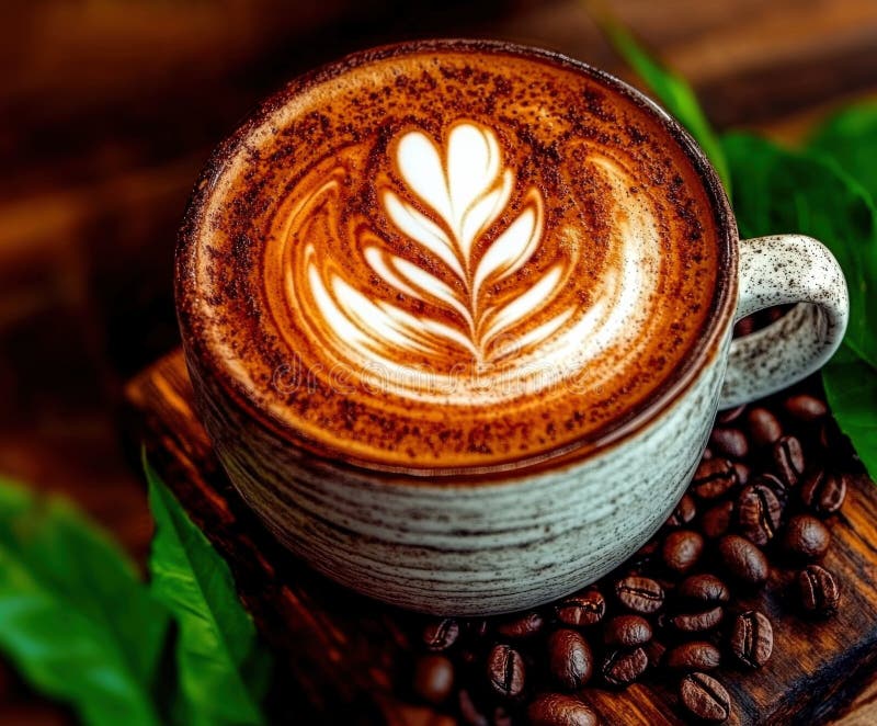 Beautiful latte art in ceramic cup