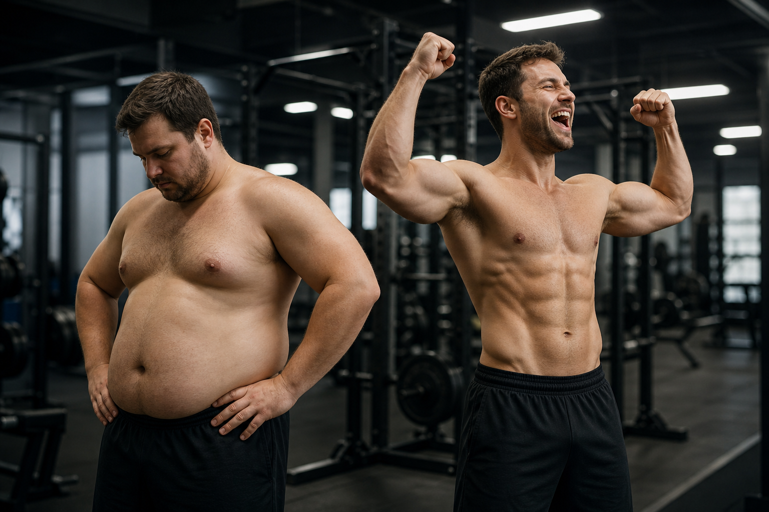 Member celebrating fitness transformation success at the gym