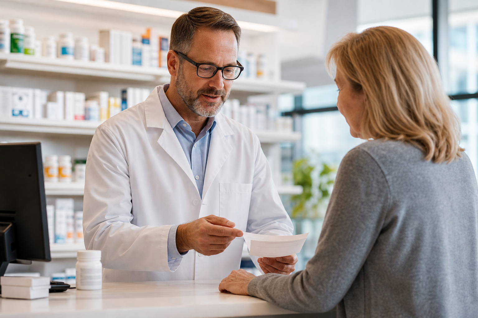 Pharmacist providing a private medication consultation