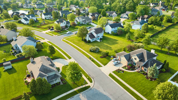 Beautiful suburban neighborhood aerial view