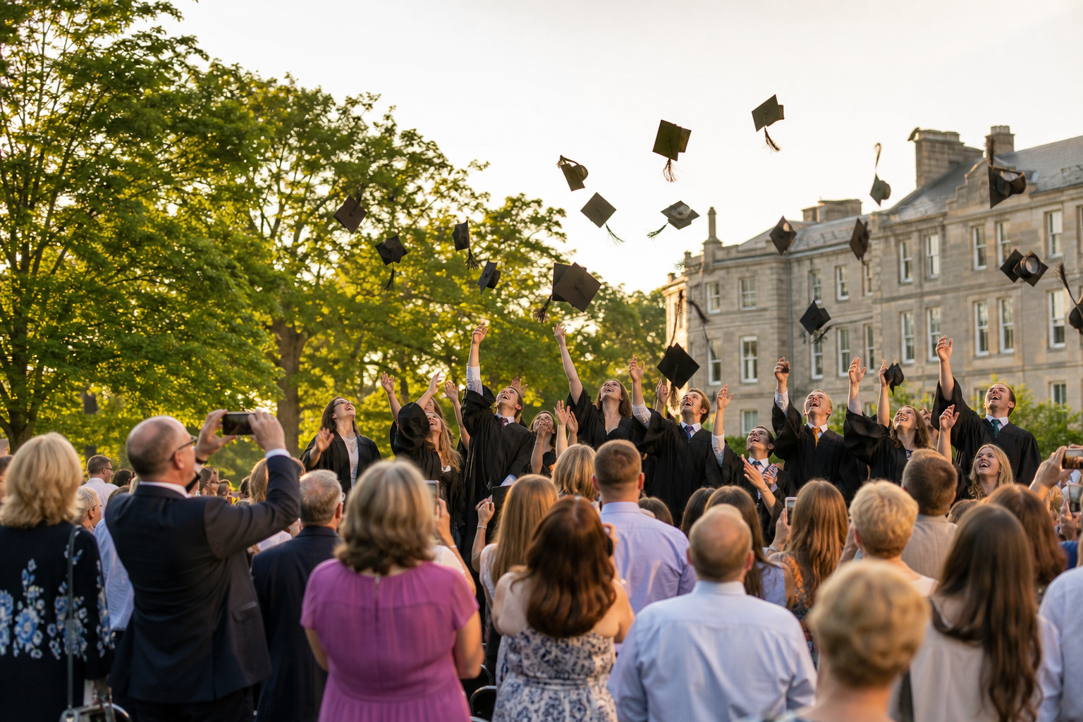 Graduating students celebrating at a commencement ceremony