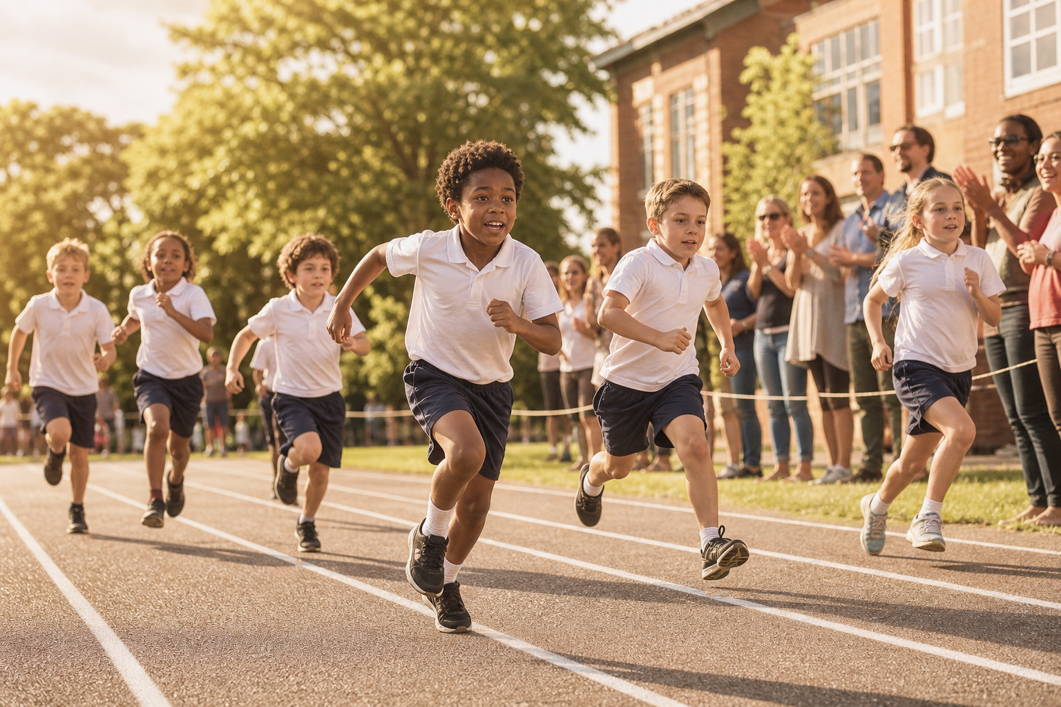 Students competing at an energetic school sports day event