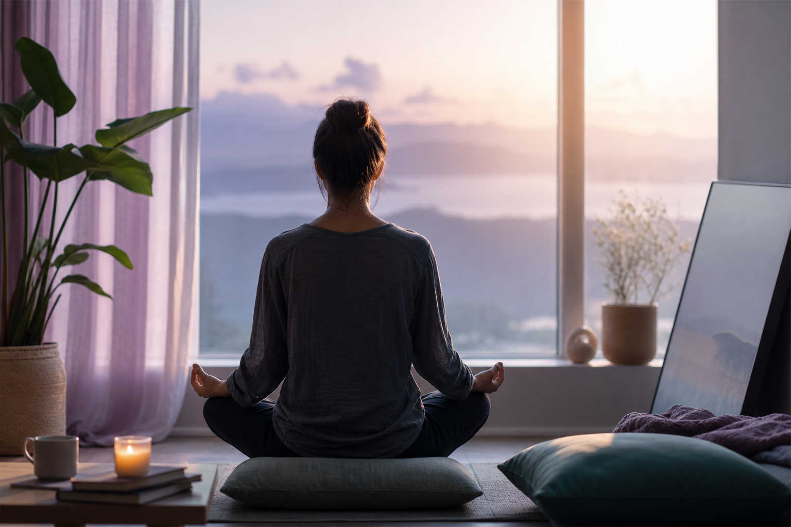 Peaceful mindfulness scene with soft morning light